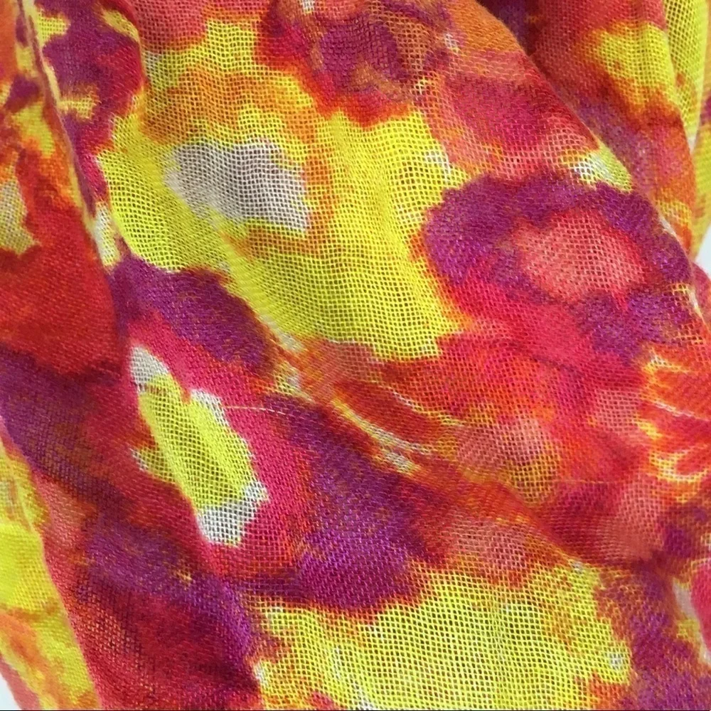 OLD NAVY Scarf Tie Dye Floral Fringe Lightweight Sheer Bright Colors Watercolor